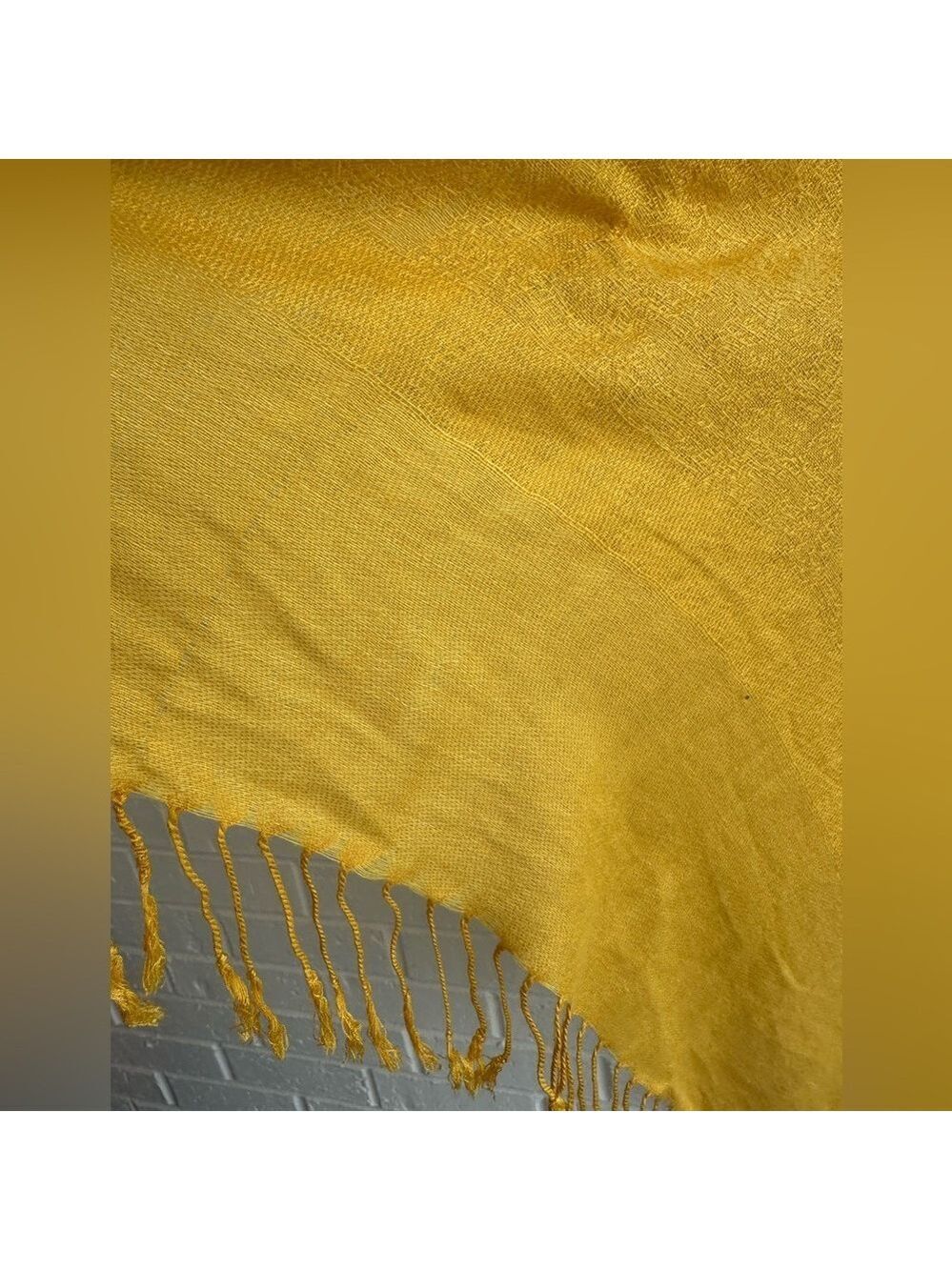 Elegant Yellow Scarf with 3.5” Fringe on the edges. Paisley design Tone on tone - Picture 6 of 15